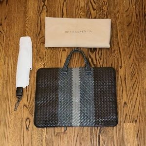 Bottega Veneta Intrecciato Leather Messenger Bag Briefcase Laptop Bag Brown New